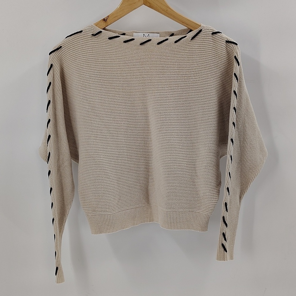Magaschoni L Cropped Ribbed Sweater in Cream